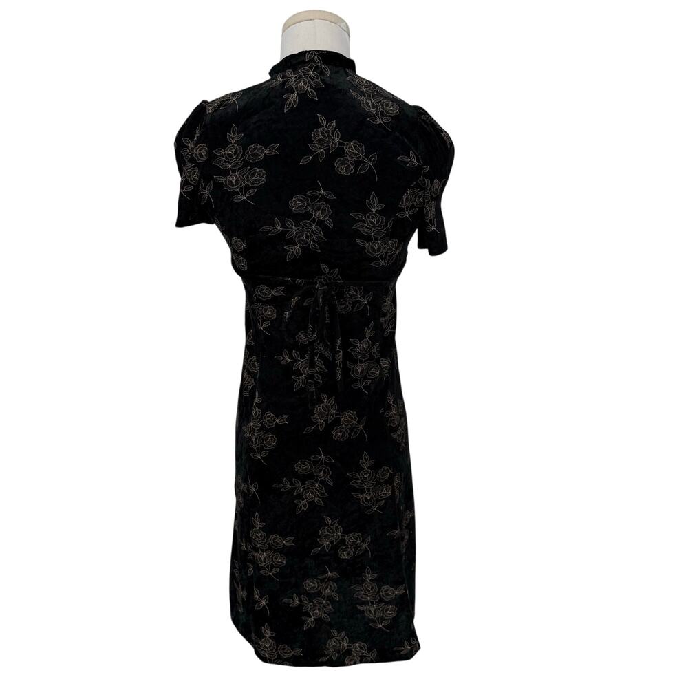VTG 90s Y2K Velvet Mini Dress Rose Embroidered Tie Back Whimsigoth Goth Grunge - Picture 4 of 6